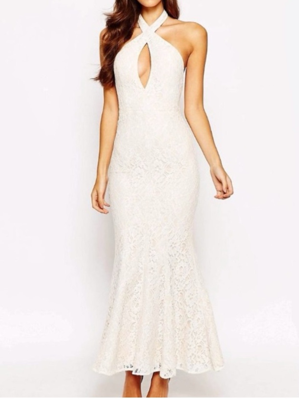 Jarlo Priscilla Maxi Dress Cream White Lace Halter Neck Sleeveless Gown 2 Petite - Picture 2 of 16